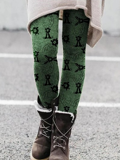 

Milu Deer Tight Casual Leggings, Green, Leggings