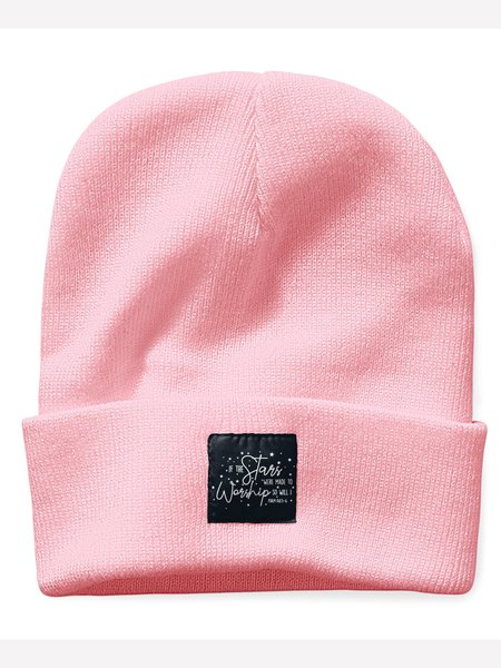 

If the Stars Were Made to Worship So Will I Text Letter Beanie Hat, Pink, Hats