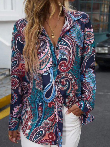 

Paisley Print Single Breasted Drop Shoulder Shirt, Multicolor, Shirts & Blouses