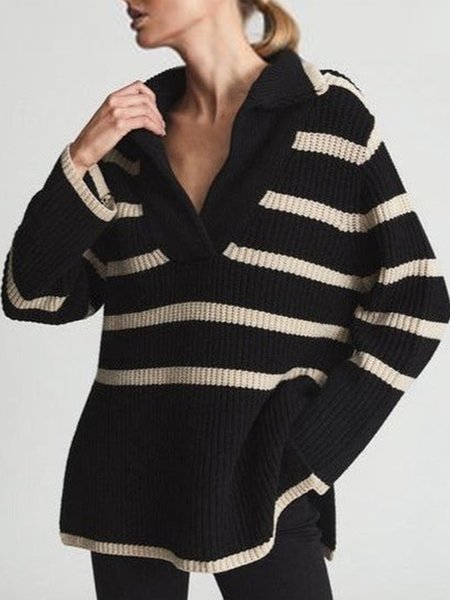 Casual Shawl Collar Sweater, Black, Sweaters & Cardigans