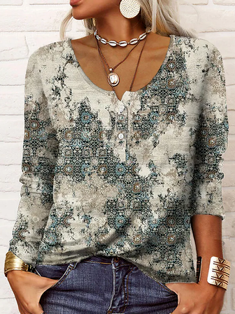 

Crew Neck Casual Cotton-Blend Tops, Multicolor, Tops