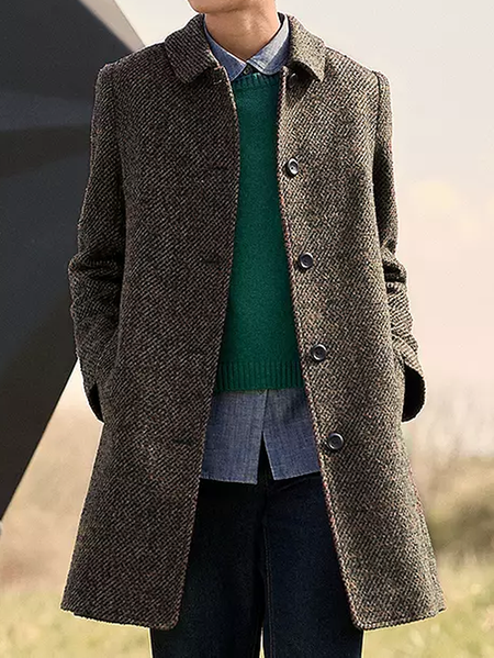 

Cotton-Blend Shawl Collar Casual Other Coat, Coffee, Blazers