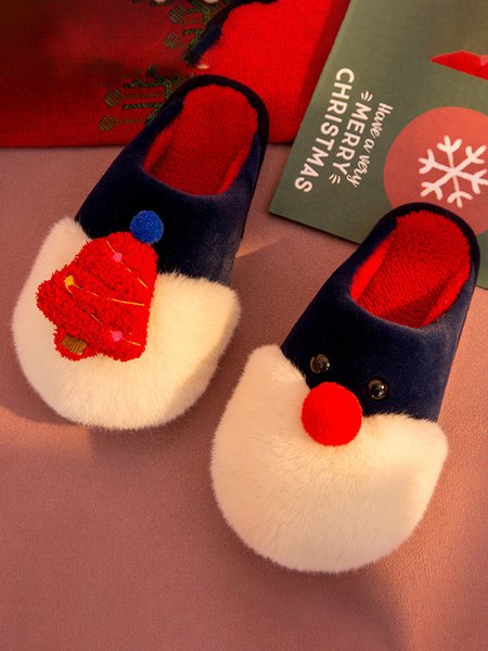 

Christmas Color Block Warm Indoor Thermal Slippers, Blue, Slippers