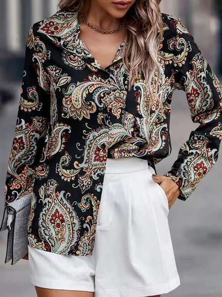 

Paisley Print Button Boho Shirt, Multicolor, Blouses & Shirts