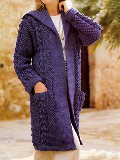 

Yarn/Wool Yarn Shawl Collar Casual Sweater Coat, Purple, Sweaters