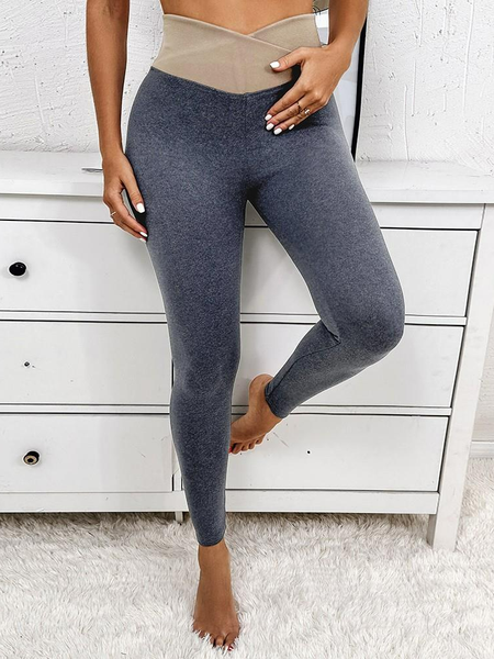 

Casual Color Block Tight Leggings, Gray, leggings