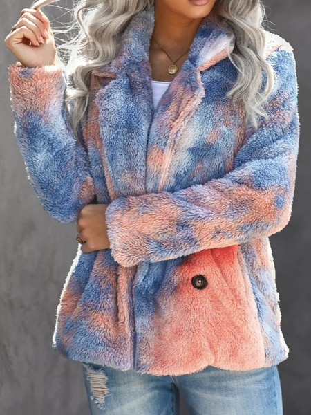 

Ombre Casual Fluff/Granular Fleece Fabric Teddy Jacket, Multicolor, Coats