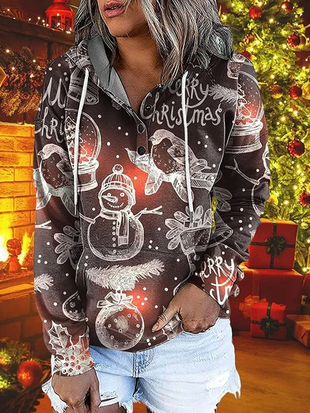 

Christmas Snowman Loose Hoodie Sweatshirts, Multicolor, Sweatshirts & Hoodies