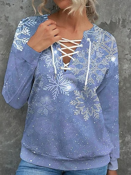 

V Neck Christmas Casual Sweatshirts, Blue, Sweatshirts & Hoodies