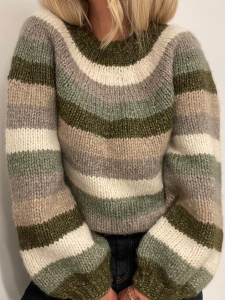 

color block striped thermal long-sleeve sweater, Multicolor, Sweaters