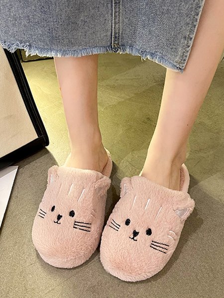 

Cartoon Cat Embroidery Furry Slippers, Naked pink, Sandals & Slippers
