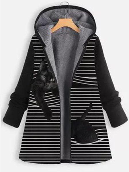 

Hoodie Loose Casual Zipper Teddy Jacket, Black, Coats