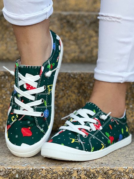 

Plus Size Christmas Printing Flats, Color2, Shoes