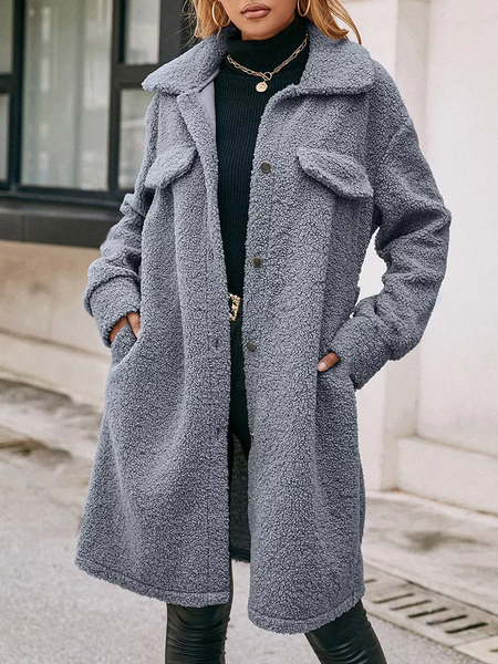 

Loose Shawl Collar Casual Teddy Jacket, Gray, Outerwear