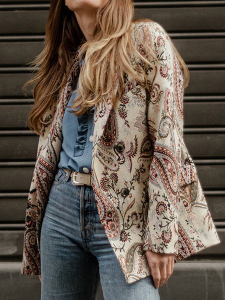 

vintage paisley floral long sleeve boho suit, Multicolor, Blazers