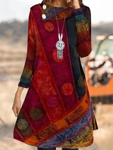 

Asymmetrical Casual Buttoned Dress, Red, Mini Dresses