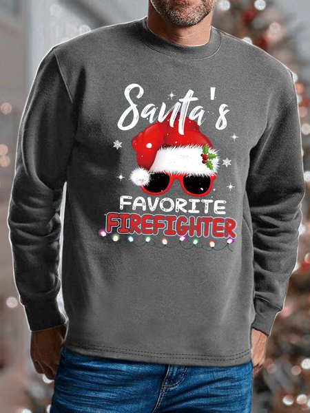 

Men Santa's Favortie Firefighter Crew Neck Casual Sweatshirt, Gray, Hoodies&Sweatshirts