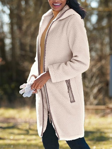 

Loose Plain Casual Teddy Jacket, Beige, Outerwear