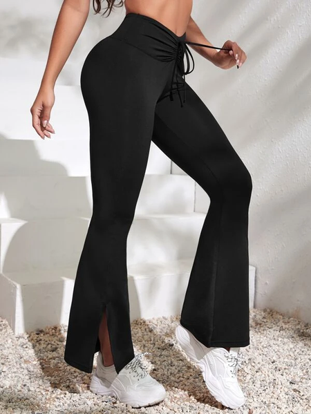

Cotton-Blend Plain Regular Fit Casual Pants, Black, Pants