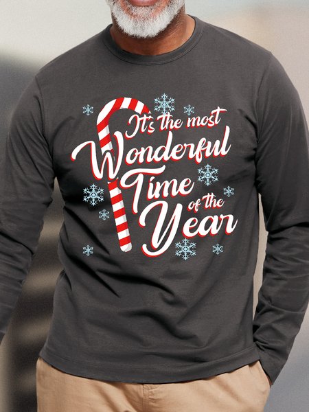 

Men It's The Most Wonderful Time Of The Year Casual Christmas Cotton Top, Deep gray, Long Sleeves