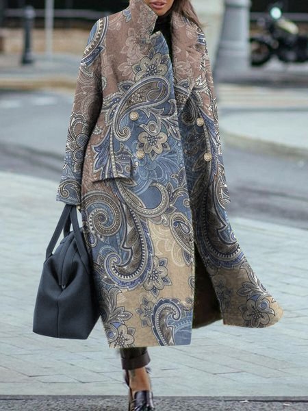 

Paisley long woolen coat extra size, Blue, Coats