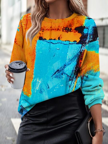 

Sweatshirt Pullover Retro Blue Graphic Geometric Tie Dye Casual Round Neck Long Sleeve, Multicolor, Sweatshirts & Hoodies
