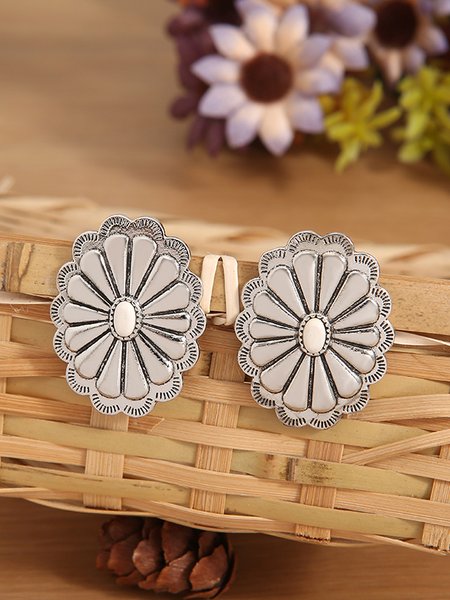 

Boho Turquoise Embossed Ethnic Shape Earrings Vintage Jewelry, White, Earrings