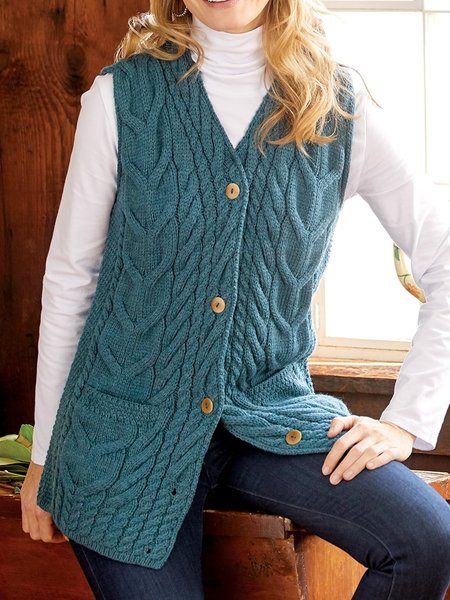 

Plain Twist Button Sweater Vest, Blue, Vests & Gilets