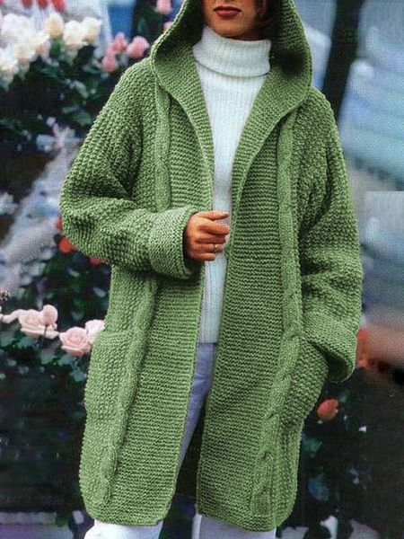 Yarn/Wool Yarn Casual Loose Sweater Coat, Green, Sweaters