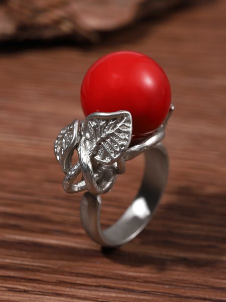 

Ethnic Vintage Red Agate Leaf Pattern Ring Boho Jewelry, Silver, Rings