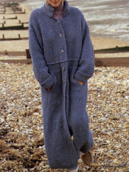 

Casual Plain Stand Collar Sweater Coat, Purple, Outerwear