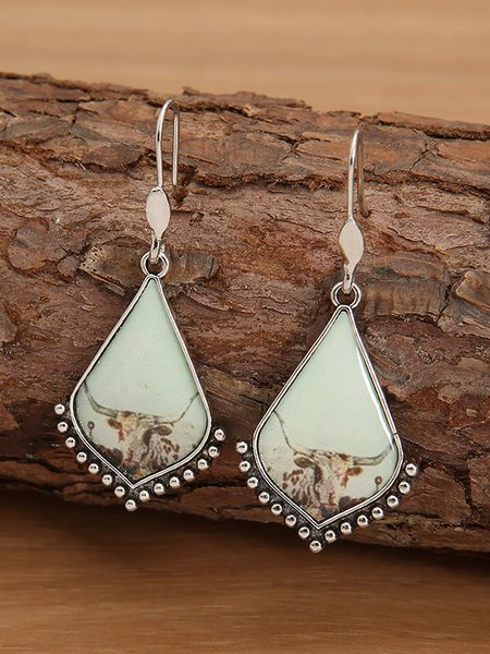 

Casual Vintage Silver Waterdrop Western Pattern Earrings, Earrings