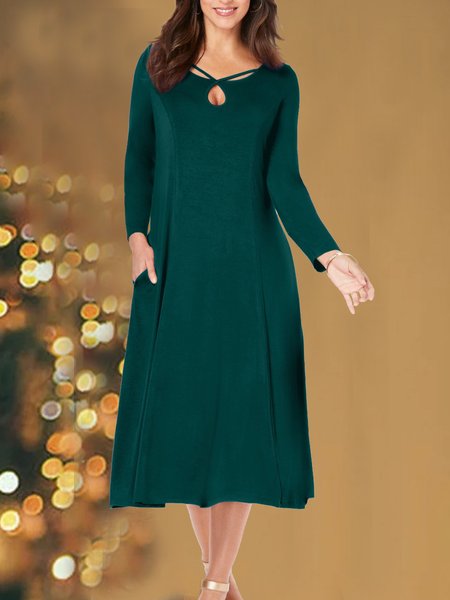 Christmas Green Cutout Holiday Long Sleeve Dress, Dresses