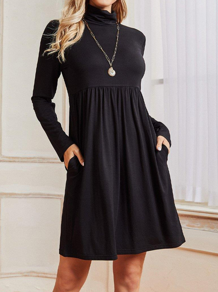 

Casual Regular Fit Plain Turtleneck Dresses, Black, Dresses