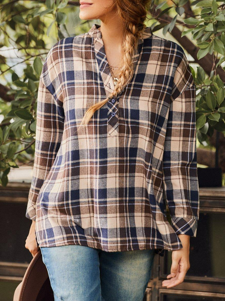 

Casual V Neck Plaid Blouse, Multicolor, Shirts & Blouses
