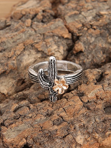 

Western Vintage Distressed Silver Cactus Ring, As picture, Rings