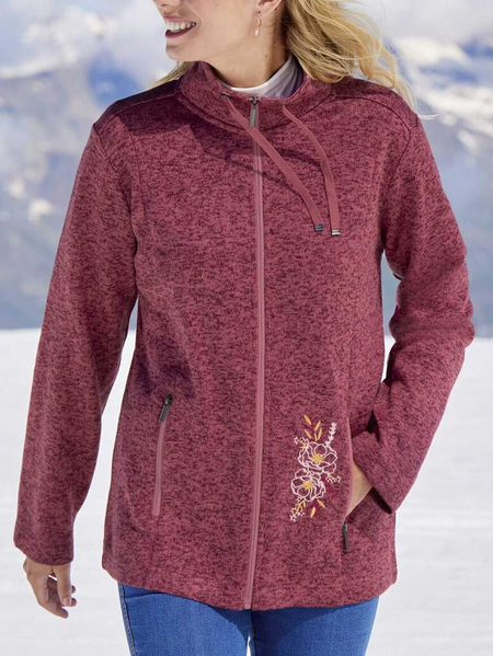 

Cotton-Blend Casual Stand Collar Jacket, Wine red, Outerwear