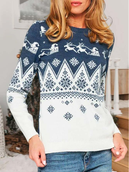 

Christmas Casual Regular Fit Sweater, Blue, Sweaters
