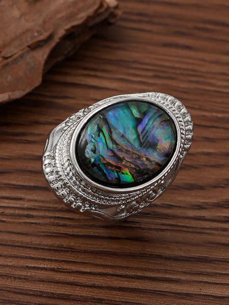 

Casual Vintage Style Silver Metal Natural Shell Ethnic Pattern Ring, Rings