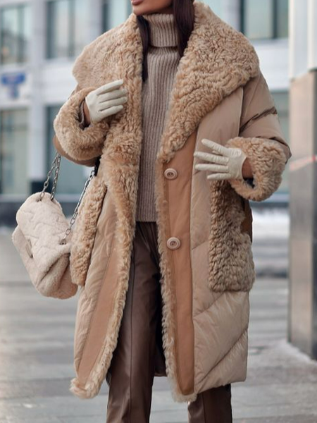

Loose Fluff/Granular Fleece Fabric Overcoat, Khaki, Coats
