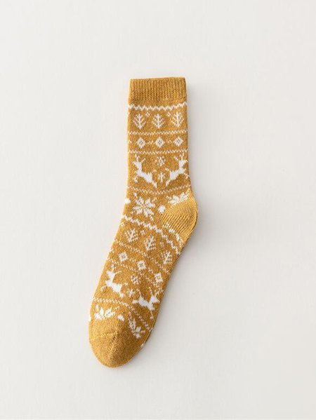 

Casual Retro Style Elk Snowflake Socks Christmas Party Accessories Everyday Matching, Yellow, Socks