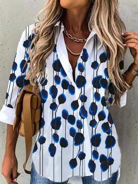 

Casual Geometric Shirt Collar Loose Blouse, White, Shirts & Blouses