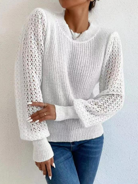 

Plain Lantern Sleeve Casual Sweater, White, Sweaters & Cardigans