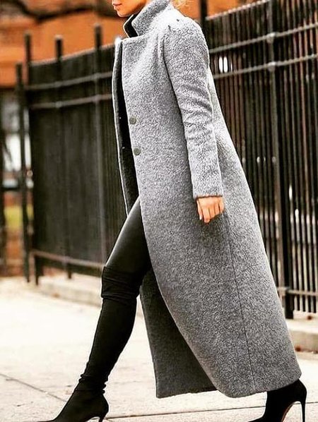 

Urban Plain Lapel Long Wool Coat, Gray, Outerwear