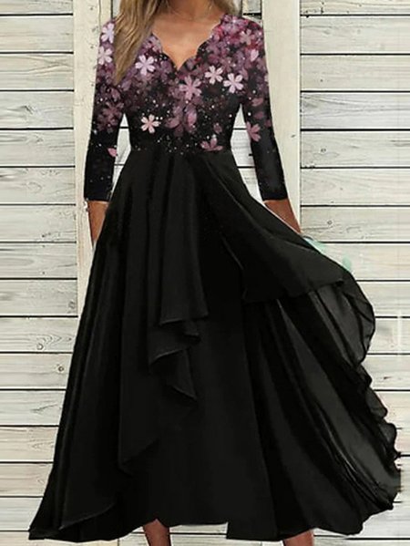 

Chiffon Casual Floral Long Dress, Black, Formal Dresses