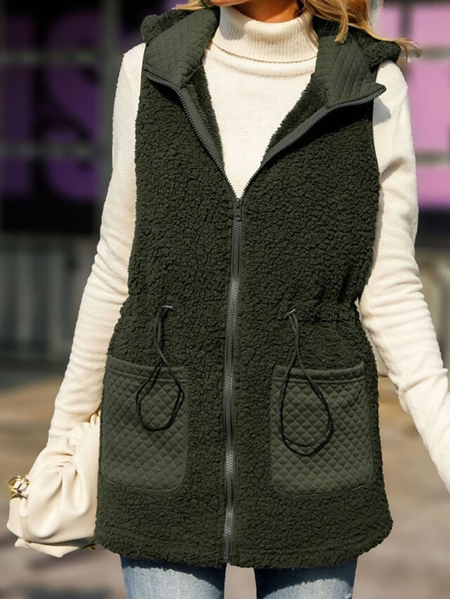 

Cotton-Blend Hoodie Casual Vest, Army green, Vests & Gilets