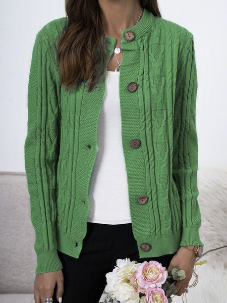 

Crew Neck Casual Sweater Coat, Green, Sweaters
