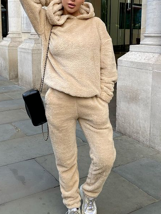 

Casual Teddy Fur Two Piece Sets, Khaki, Suit Set