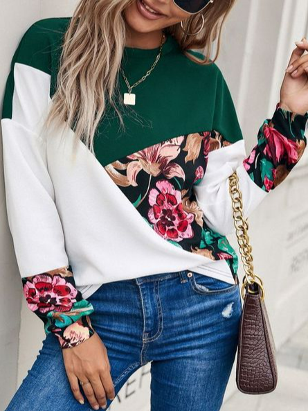 

Crew Neck Loose Floral Sweatshirts, Multicolor, Hoodies & Sweatshirts