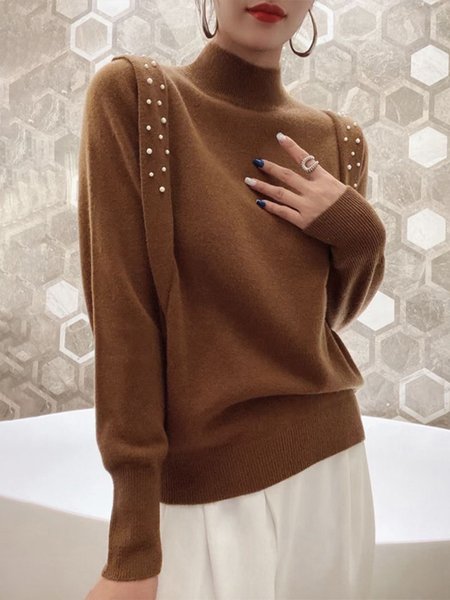 

Winter Daily Turtleneck Long sleeve Elegant Sweater, Brown, Pullovers